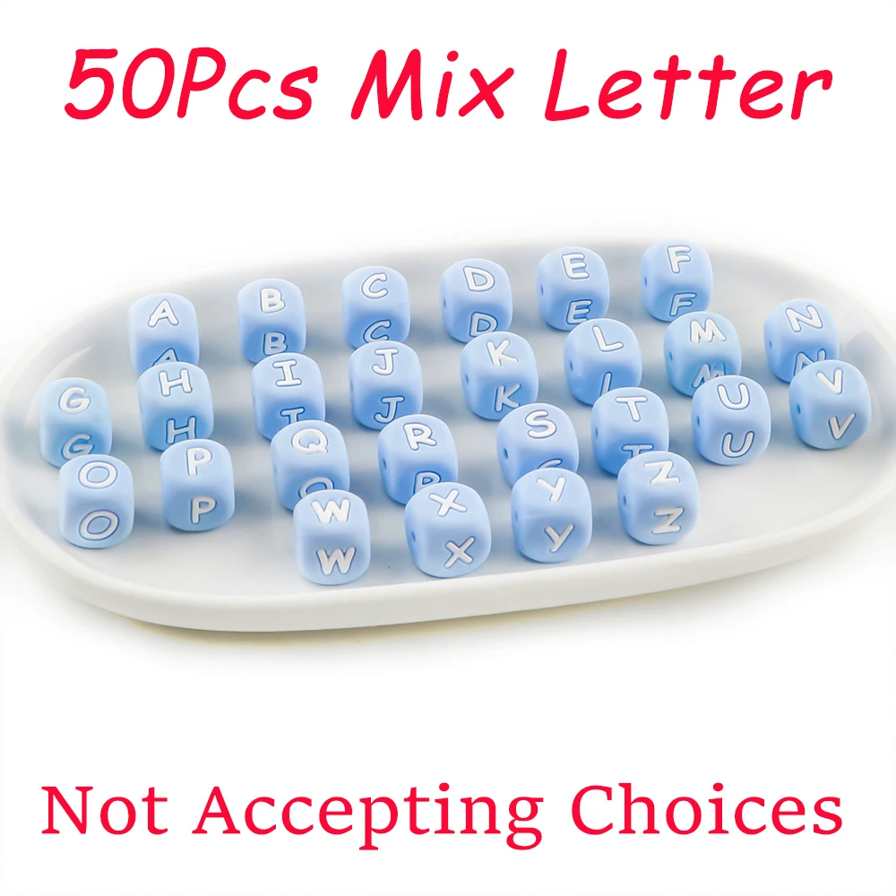 Sunrony 10~100Pcs Silicone Letter Beads 12MM Blue Square Alphabet Spacer Bead DIY Name Bracelet For Jewelry Making image 3