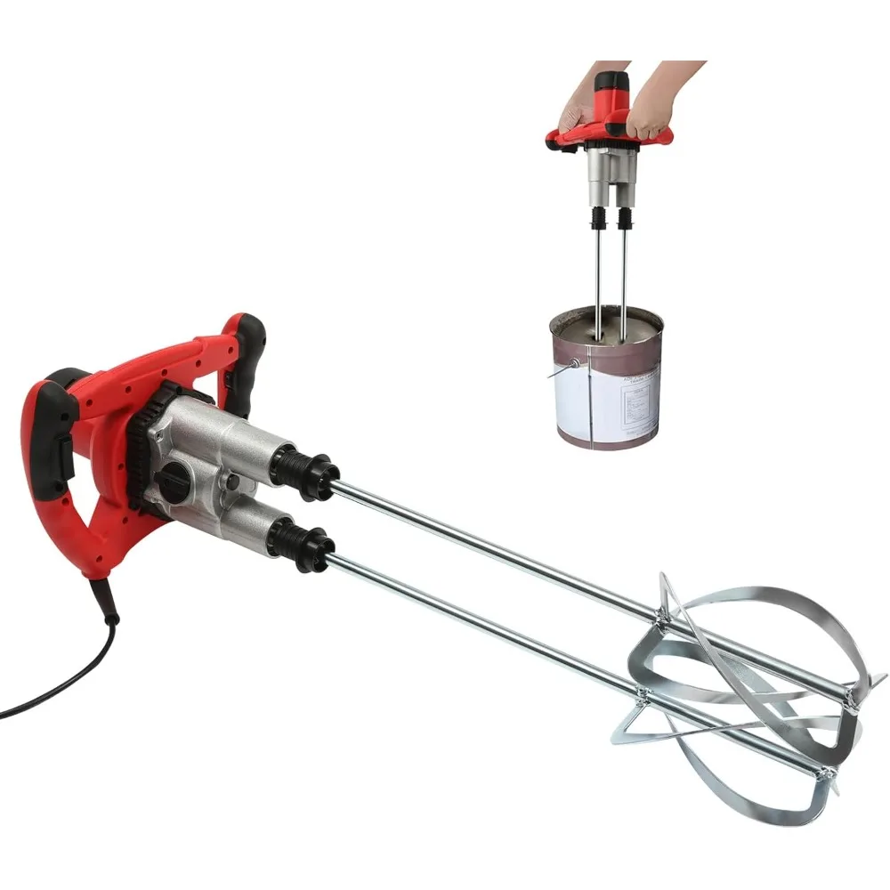 Double-Paddle Electric Cement Mixer with 6 Adjustable Speed, Handheld Electric Concrete Mixer, Portable Mud Mixer, Double