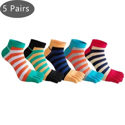 5 Pairs Cotton Ankle 5 Finger Socks Men Striped Colorful Breathable Shallow Mouth Sweat-Absorbing Young Fashion Toe No Show Sock