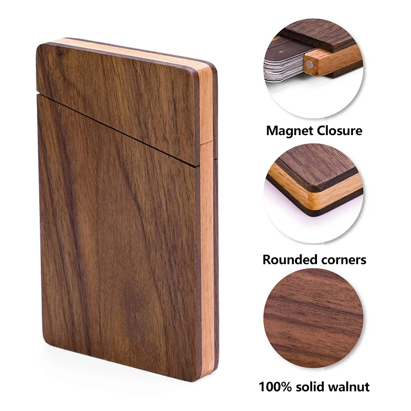 Estuche de madera para tarjetas de visita, organizador portátil de bolsillo de madera maciza, informal, para hombre y mujer