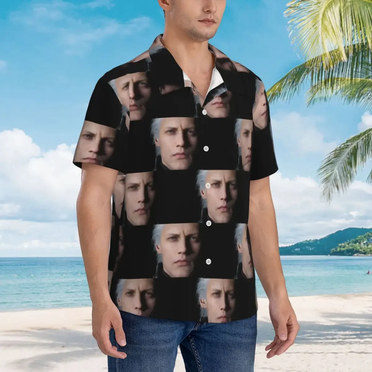 Devil May Cry 5 - Vergil Poster Hawaiian Shirts Casual Men Short Sleeve Shirt for Summer Beach Men's Lapel Tops