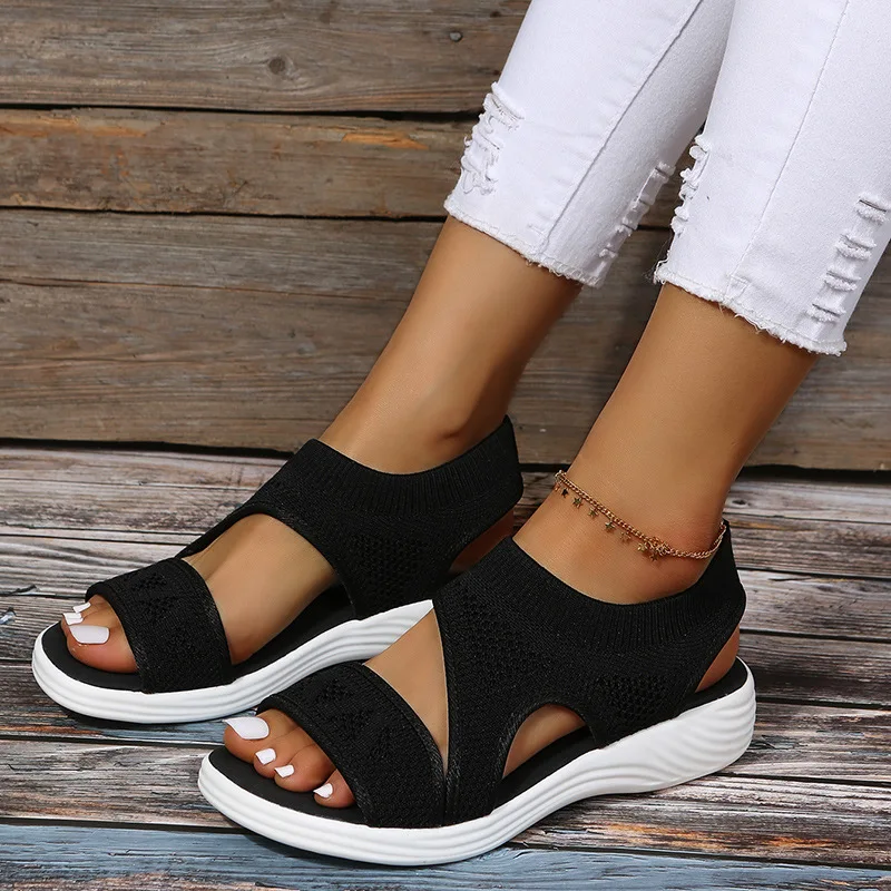 Elastic Knitting Casual Sandals Shoes Woman Summer 2023 Plus Size 43 Wedges Platform Sandals Beach Sports Sandalias Mujer