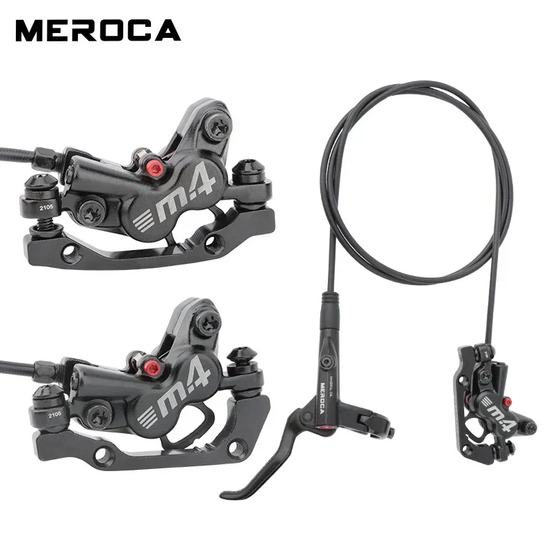 MEROCA M4 4 Piston Oil Brake MTB Hydraulic Disc Brake 160mm Rotor Left Rear/Right Front Bike Oil Disc Brake Cycling Parts