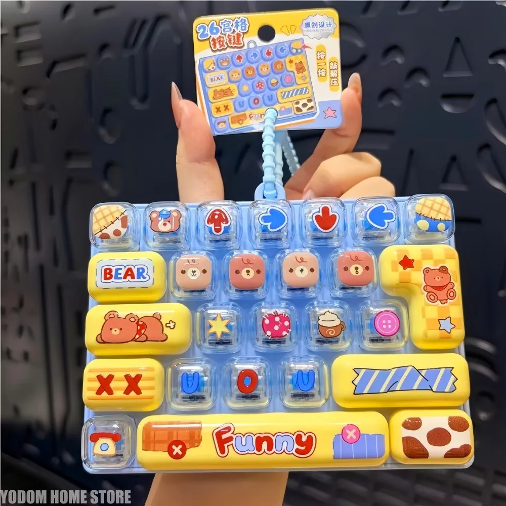 Cartoon Animal 26 Key Decompression Keyboard Keychain Hand Squeeze Clicker Stress Relief Toy Portable Key Ring Novelty Present