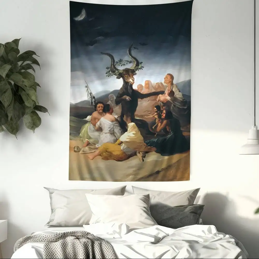 Pintura al óleo De Francisco De Goya, tapiz colorido para colgar en la pared, decoración del hogar, decoración bohemia hippie, decoración artística