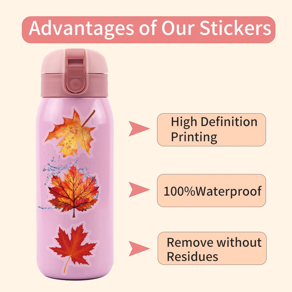 10/60 Buah Stiker Daun Maple Transparan Kartun Dekorasi Tahan Air Dekorasi Grafiti Kreatif DIY Kotak Alat Tulis Cangkir Air