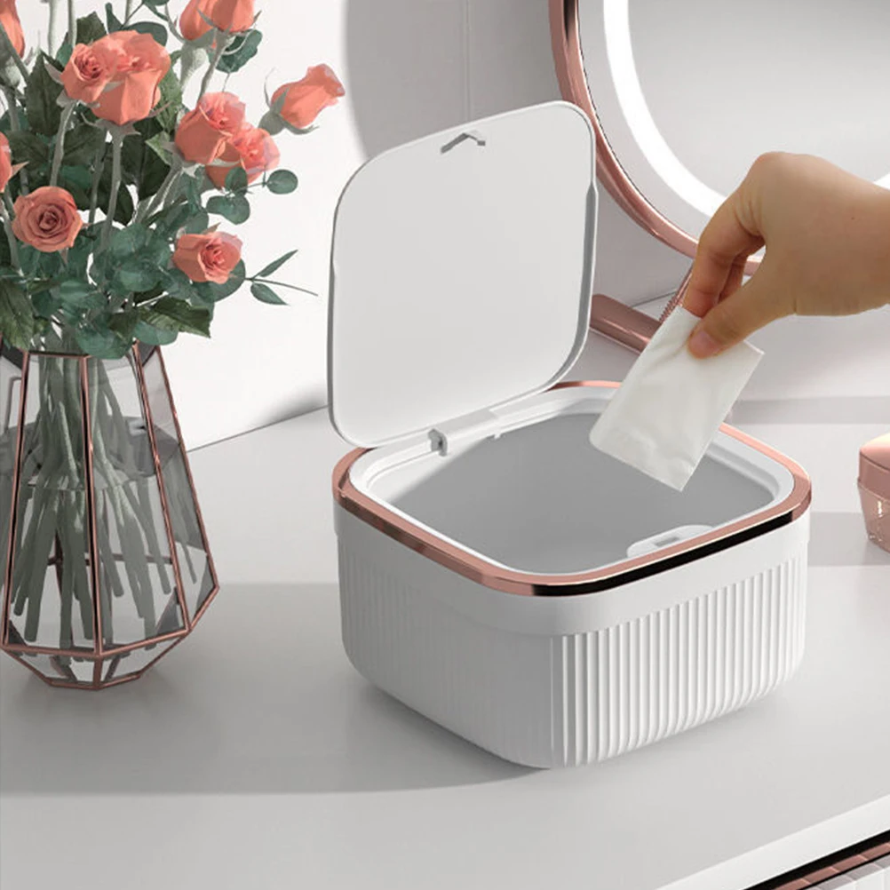 

Desktop Press Trash Can Mini Wastebasket Rubbish Bin Portable Tabletop Desktops Garbage Office