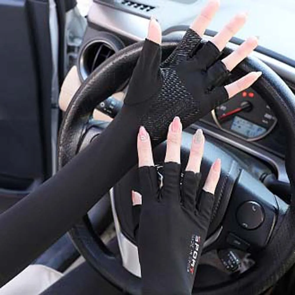 

Thin Half Finger Ice Sleeves Sun Protection Two Fingers with Exposed Summer Long Arm Covers Letter Label Sweat-absorption