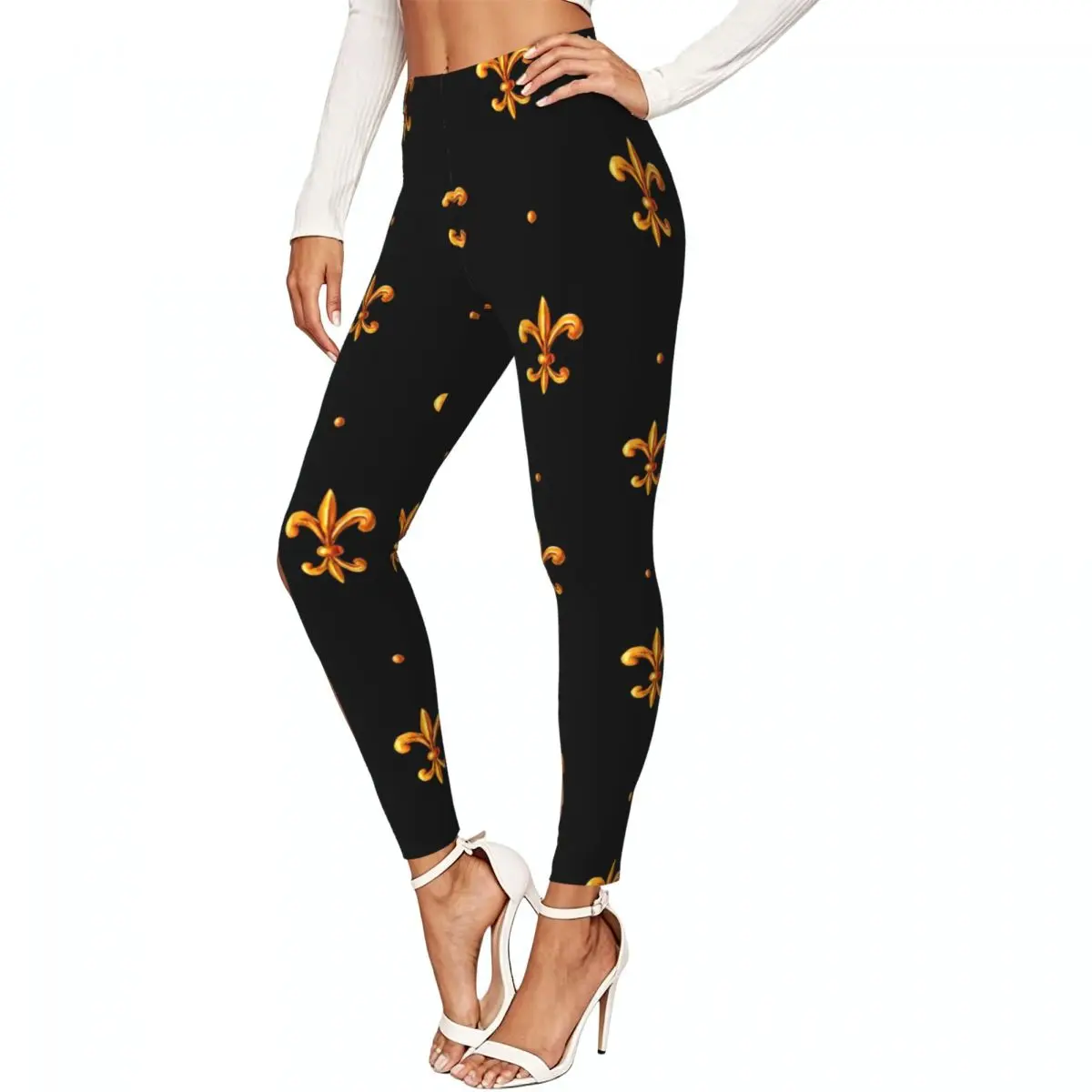 Casual Ladies Slim Leggings Baroque Fleur De Lis Elastic High Waist Sports Daily Wear Trousers
