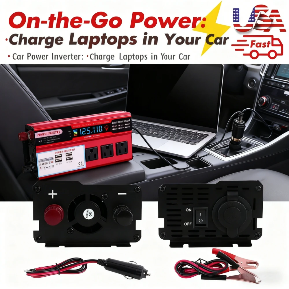 

Portable Car Power Inverter 12V to 110V/220V AC with LCD Display Multi Sockets for Outdoor Activities, Camping, and Home Use