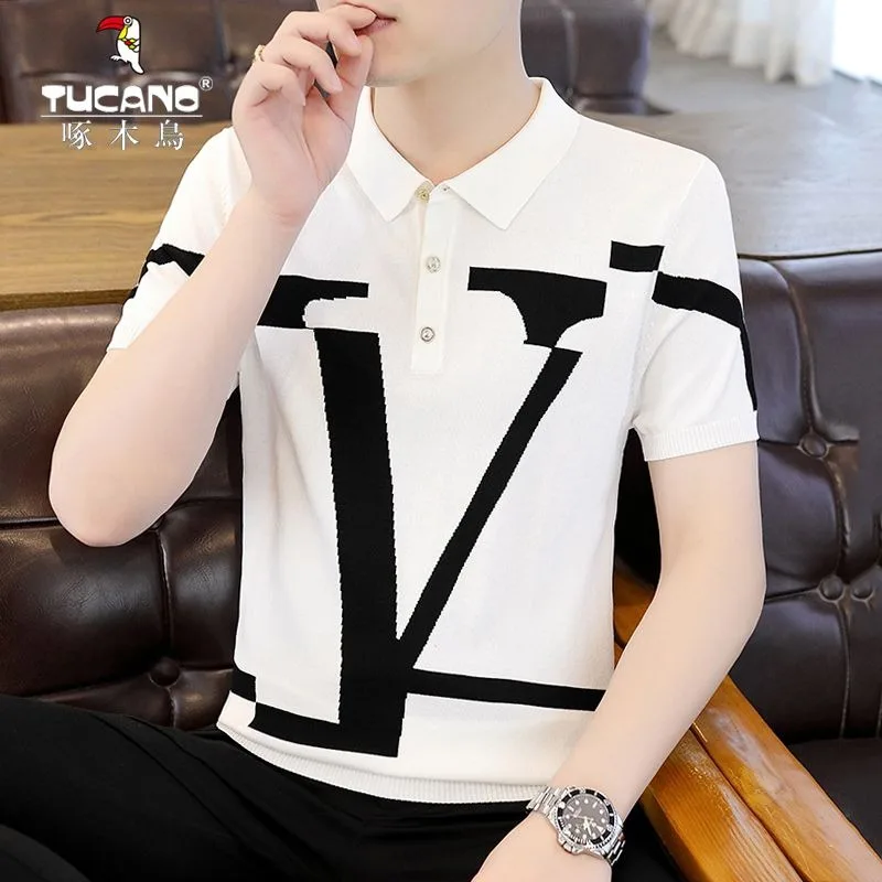 Men's Clothing Summer high quality Fashion Brand Printed T-shirts Handsome Slim-fit Casual Polo Shirt Thin Breathable T-shirts