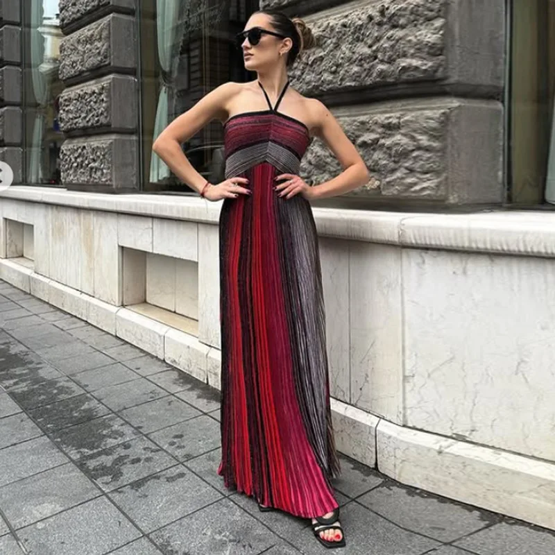 

Resort Style Long Dress 2026 Summer New Fashion Halter Neck Strapless Sleeveless Backless Long Dress for Women
