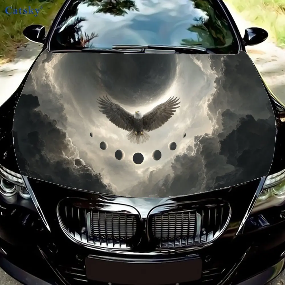 Cool Eagle and Moon print,car hood stickers,PVC waterproof Self adhesive car hood sticker,car hood decoration protection sticker
