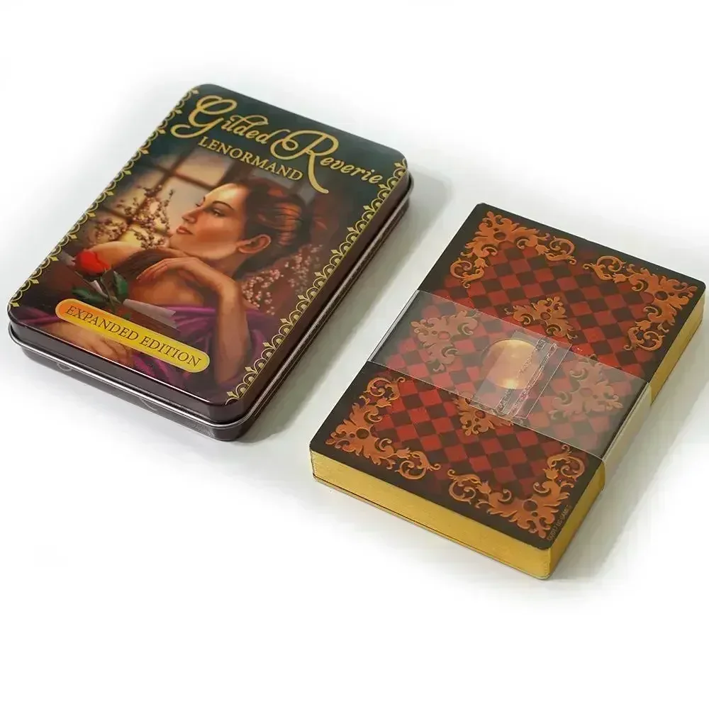 11*6.5cm Gilded Reverie Lenormand Tarot Deck In A Tin Box Gilded Edge for Fortune Telling Game Card 44pcs