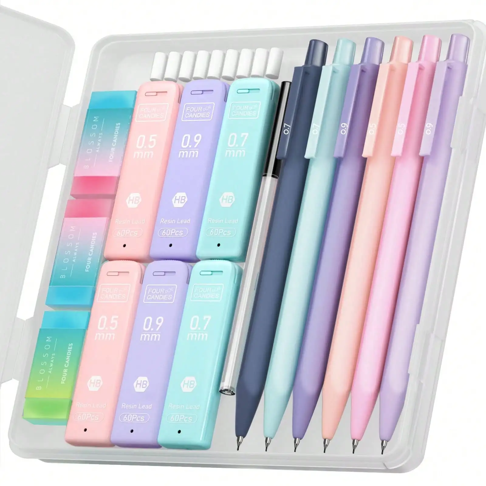 Cute Mechanical Pencil Set, 6PCS Pastel Mechanical Pencils 0.5 Mm & 0.7mm & 0.9mm With 360PCS Leads, 3PCS Erasers And 9PCS Eraser Refills, Aesthetic Pencils For Girls Writing, Art Drawing Back To School ss2409181141682651