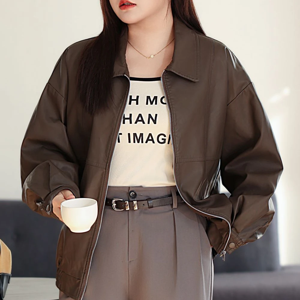 Retro Loose Handsome Motorcycle Jacket Women Fall Winter 2024 Good Quality XL Casual Loose PU Leather Coat 8805