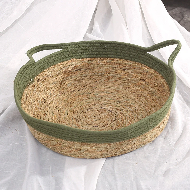 Cool Dog Cat Bed Natural Plant Cushion Rattan Cat Nest House Sleeping Basket Hand Woven Small Dog Breathable Bed Storage Basket