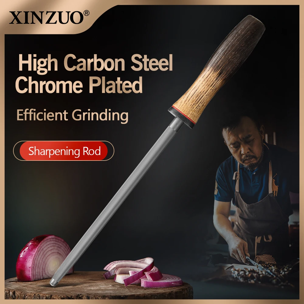 XINZUO Chrome Plated High Carbon Steel Rod White Oak G10 Handle Sharpens Kitchen Knives Scissors Improves Cutting Efficiency