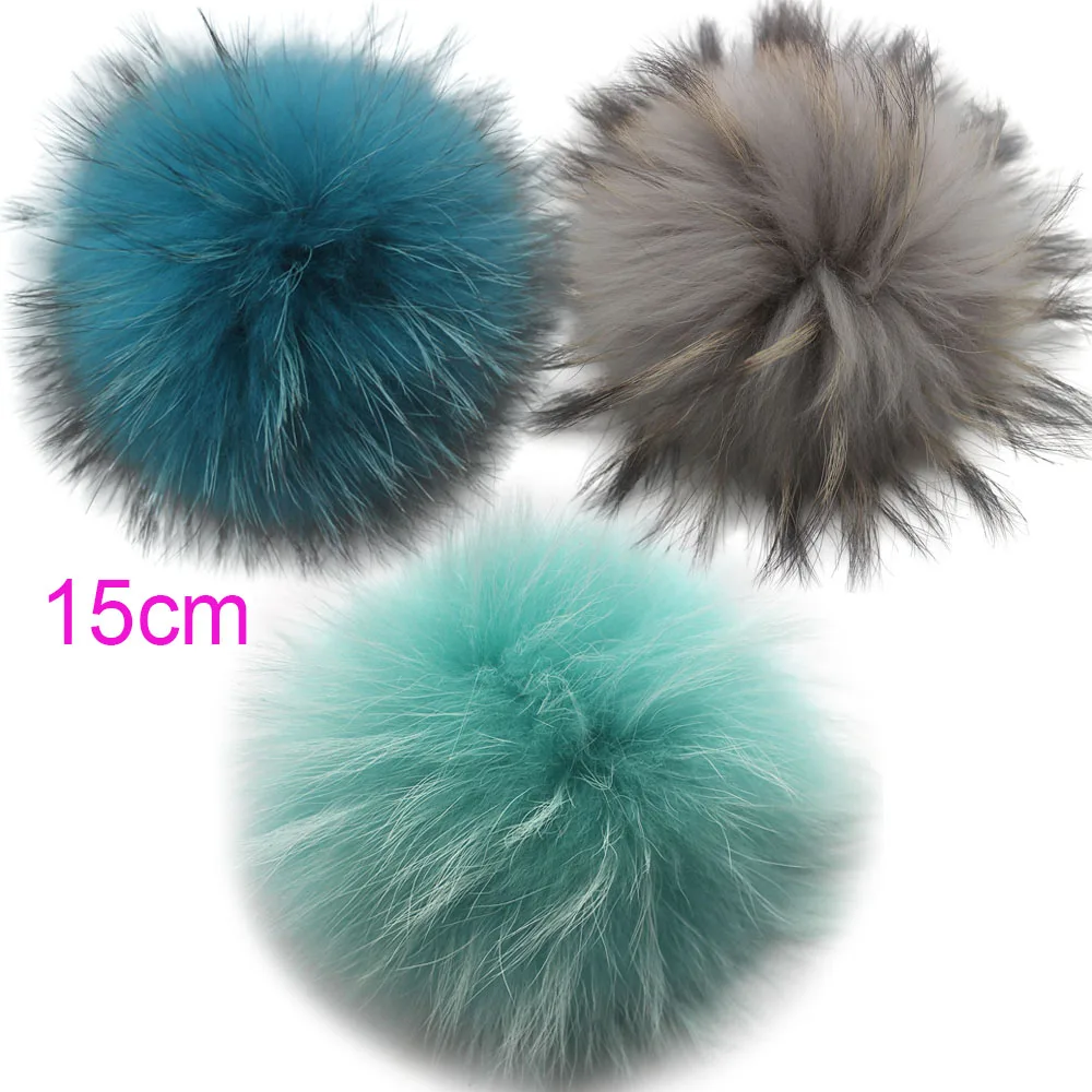 Big Colorful Fluffy Real Fur Fox Raccoon Pompoms With Button DIY Poms Balls Natural Fur Pompon For Hats Caps Shoes With Ribbon