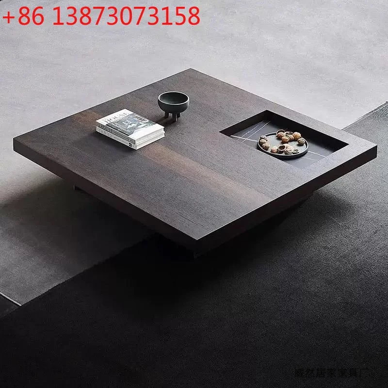 2025 minimalist coffee table small apartment simple living room creative square smoked veneer rock slab designer coffee table
