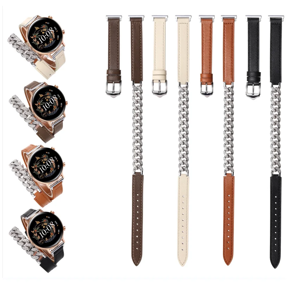 Luxury Leather Strap for Samsung Galaxy watch 6/5/pro/4/6 Classic/active 2 20mm 22mm Double tour bracelet Huawei Gt 3-2-2e band