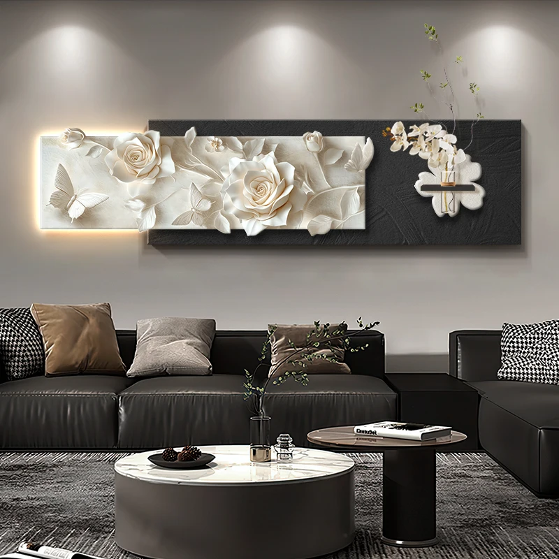 Sandstone three-dimensional art decorative painting sofa background wall flower mural modern painting hydroponic plants