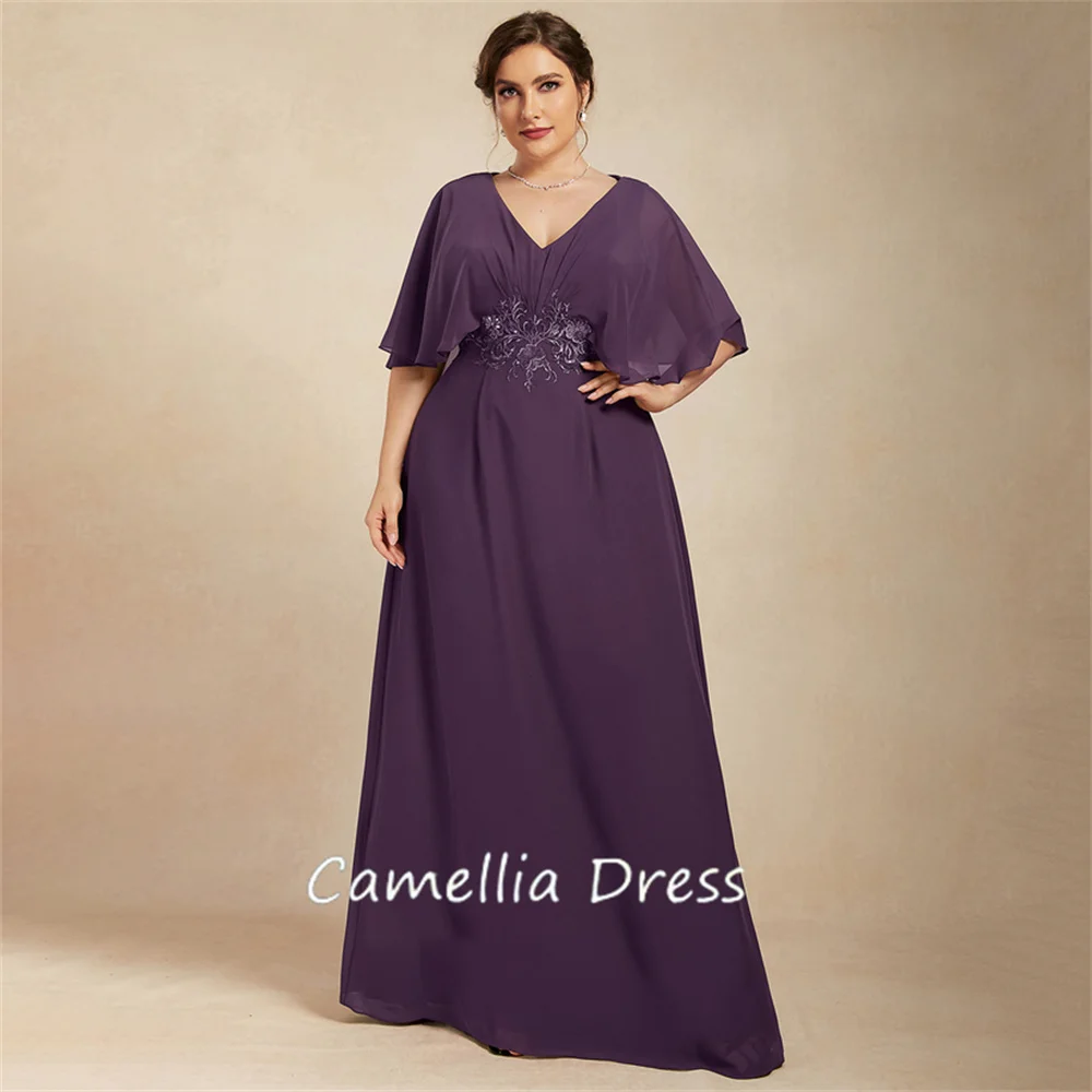 New V-Neck Mother Of The Bride Dress A-line Floor-Length Chiffon Formal Dresses With Pleated Vestidos Mae Da Noiva Casamentos