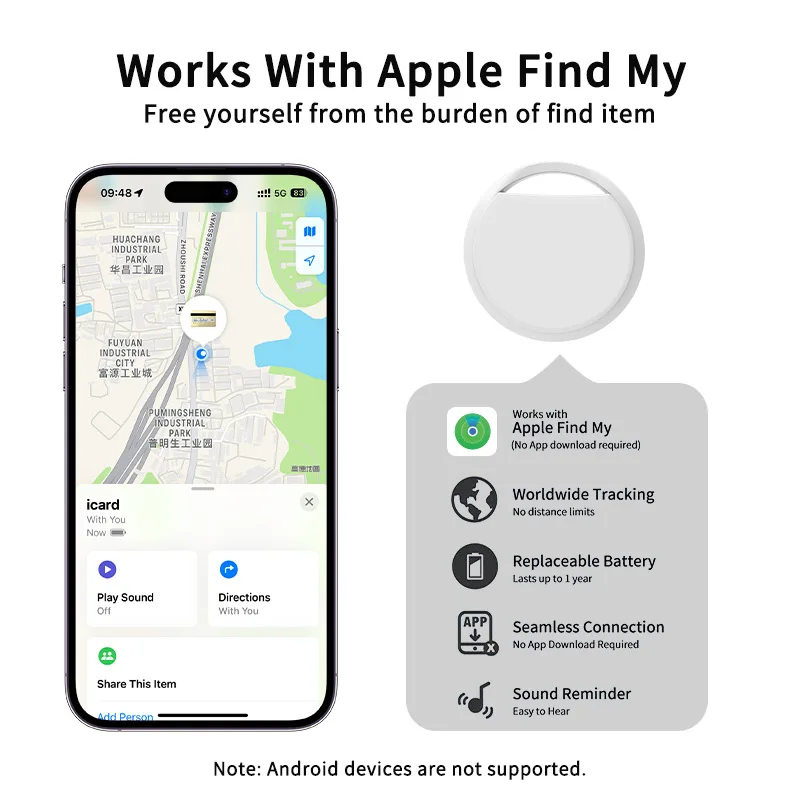 Air Tag Smart Bluetooth Tracker Tag Works with Find My APP (iOS Only) Search Locator Device Item Finder for Luggage Key Bag