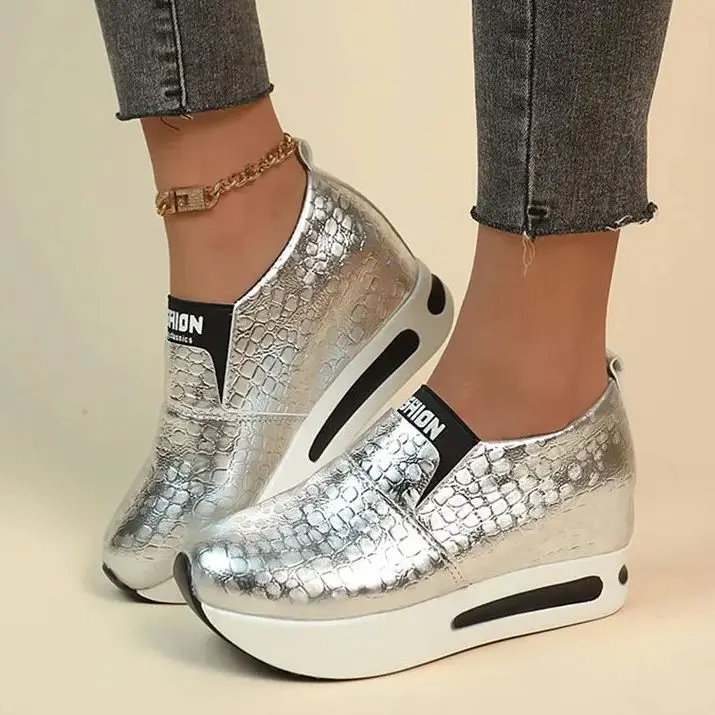 silver gold platform Sneakers Women Shoes Woman Platform Shoes Female Flats Shine Bling Causal Shoes Loafers Ladies Shoe Size 42