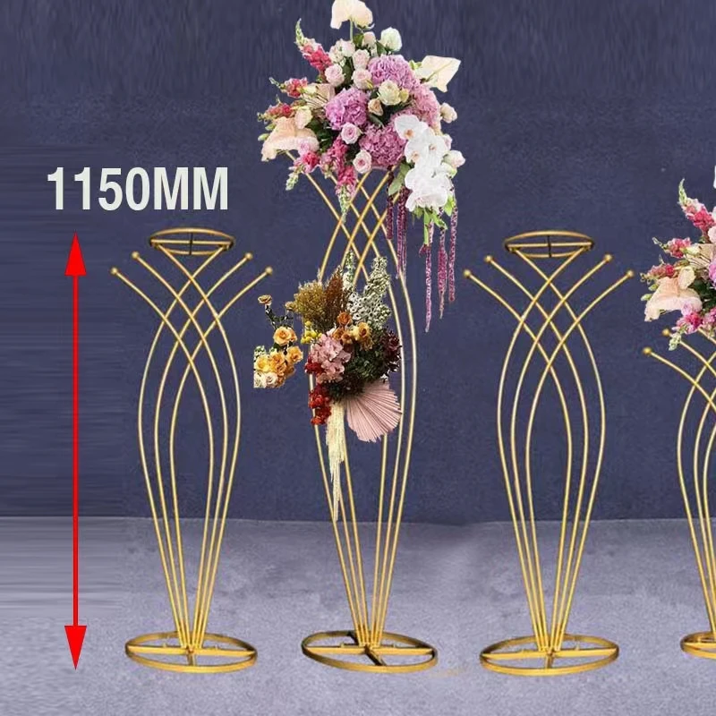 4PCS Shiny Gold Luxury Flower Vase Display Bouquet Stand Stage Floral Arch Rack Wedding Welcome Backdrops Road Lead Decor Props