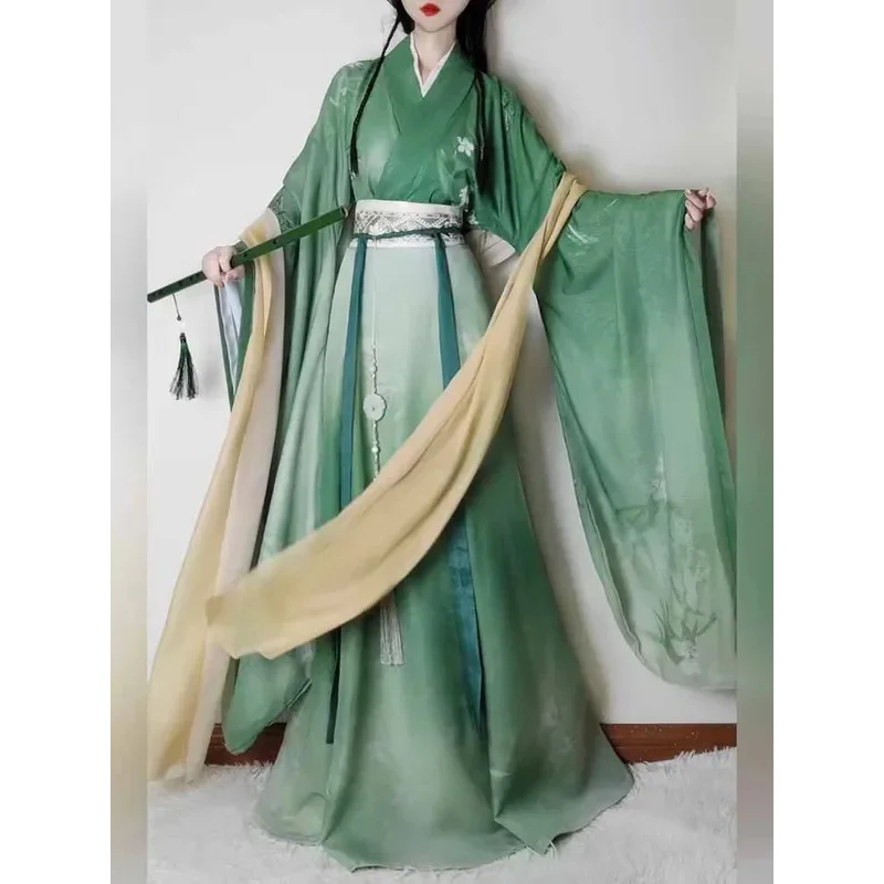 

FC6Ancient Chinese Hanfu Women Carnival Cosplay Costume Photography Party Dress Wide Sleeves Hanfu Green Dress For Women@FC8！