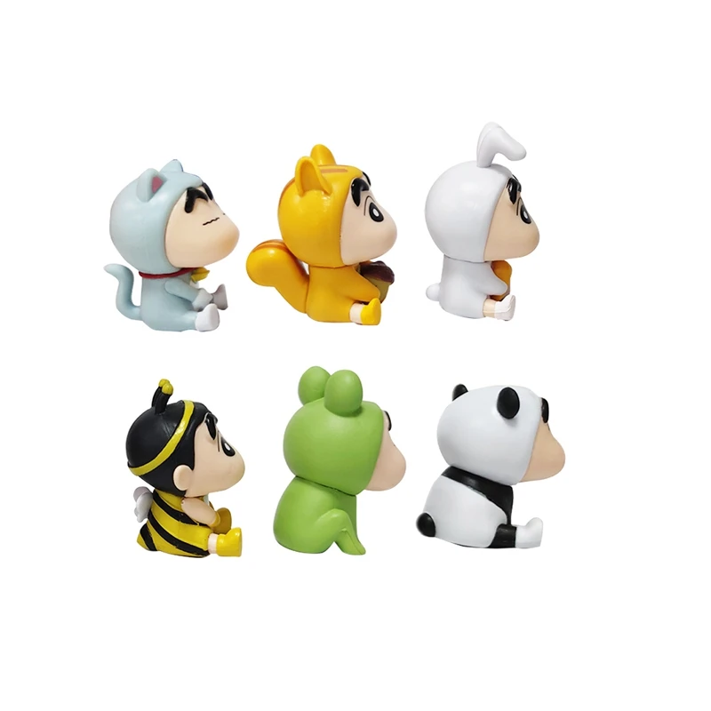 Figuras de acción de Nohara ShinChan, 6 piezas, Series de animales, coche, adornos de escritorio, regalo de cumpleaños para niños