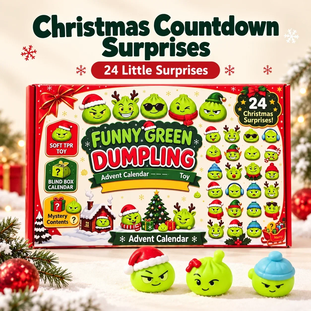 Christmas Squeeze Fun Countdown Calendar 24 Days Latin Christmas Countdown Dumpling Shaped Slow Rise Squeeze Decoration Gift