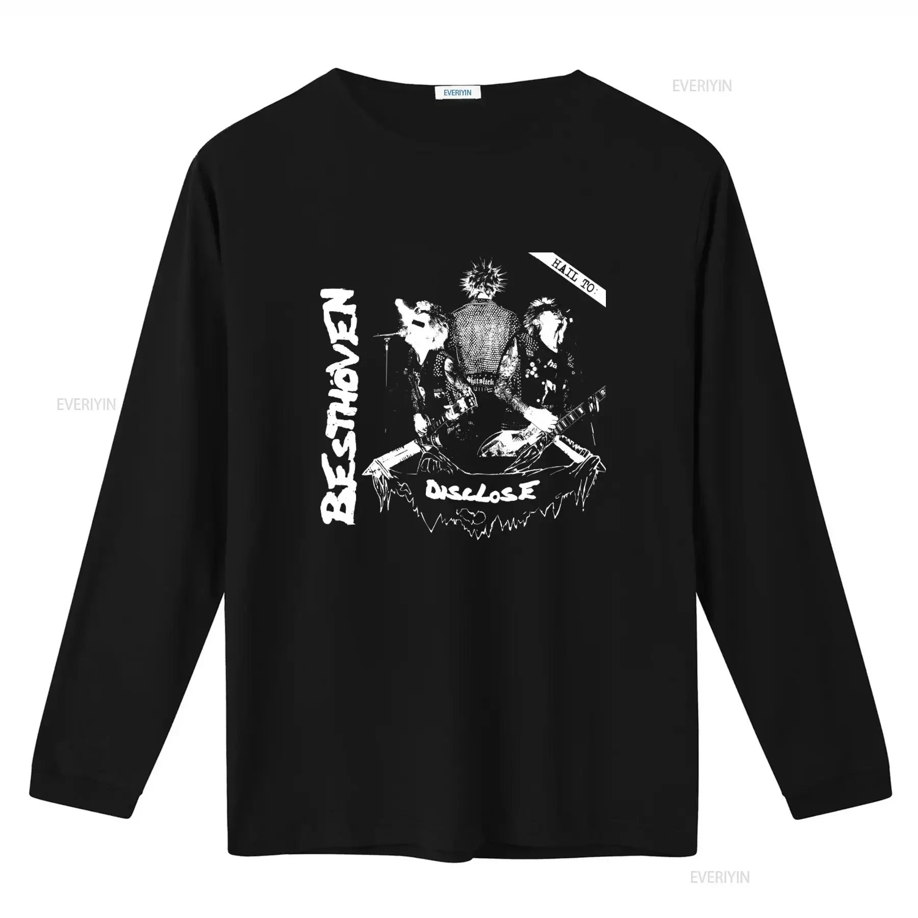 Besthoven Punk Rock Band T Shirt Discharge Disclose GISM Style Bold Black White Design Perfect for Music Lovers vintage Washed