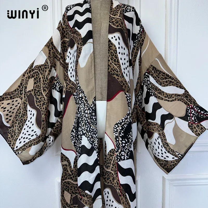 WINYI afryka moda lato kimono maxi sukienka plażowa zakrycie sweter boho seksowny płaszcz abaje wzór w cętki stroje plażowe damskie