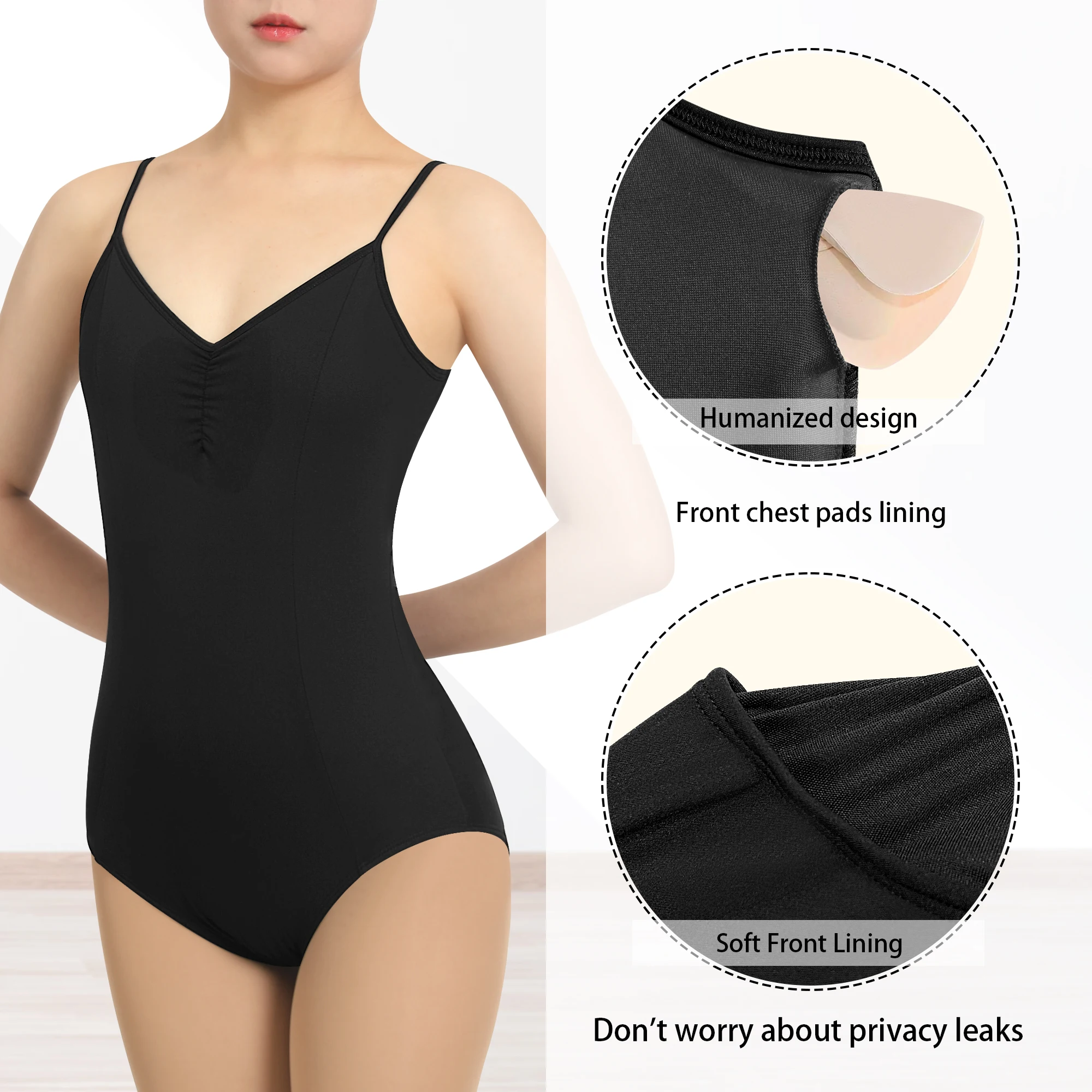 Women Camisole Ballet Leotards for Dance Gymnastics Outfits, Full Front Lining Drawstring