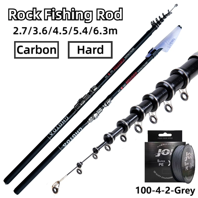 2.7M 3.6M 4.5M 5.4M 6.3M Carbon Telescopic Rock Fishing Rod Ultra Light Carp Feeder Pole Travel Fishing Accessories with Line