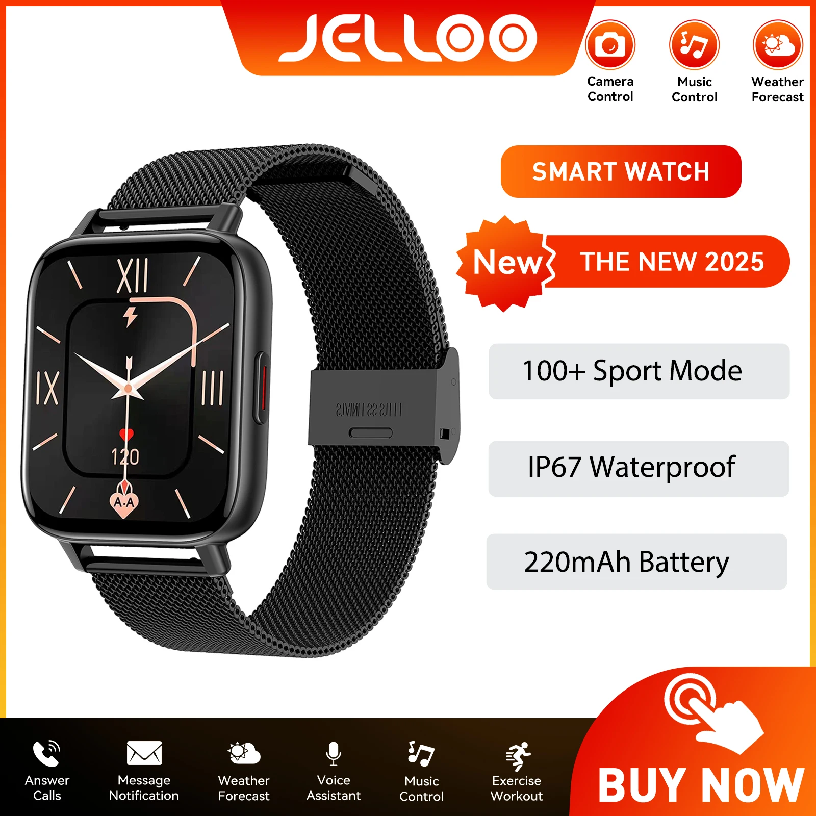 

JELLOO Smart Watch for Men IP67 Waterproof Call/Message Alerts Fitness Tracker with Heart Rate SpO2 Sleep Monitor Smart Watch