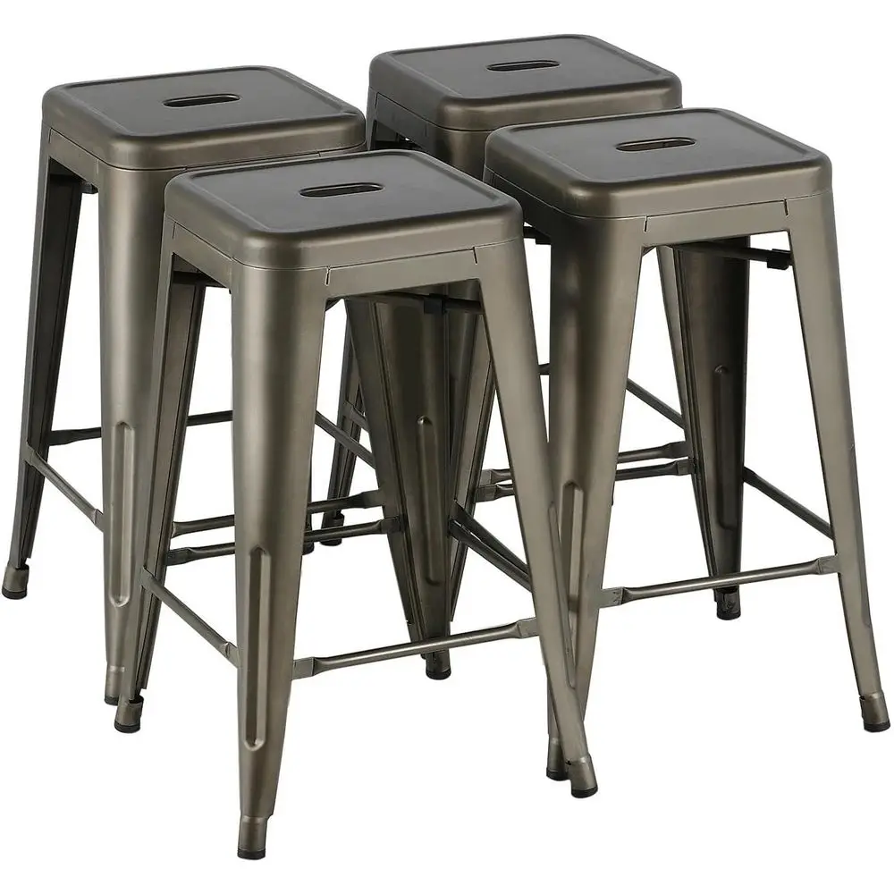 

Set of 4 Industrial Metal Barstools, Counter Height with Backrest, Stackable for Kitchen, Dining, Bistro, or Patio Use