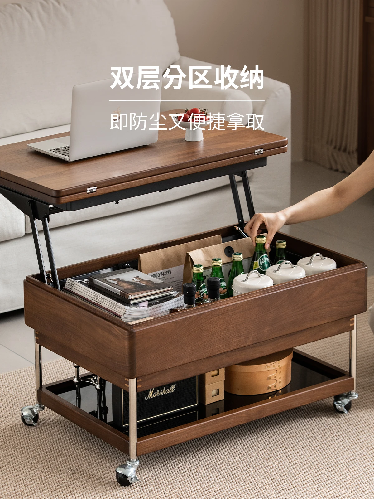 Lifting coffee table can be folded into a foldable home living room, small apartment cart, balcony tea table, tea table