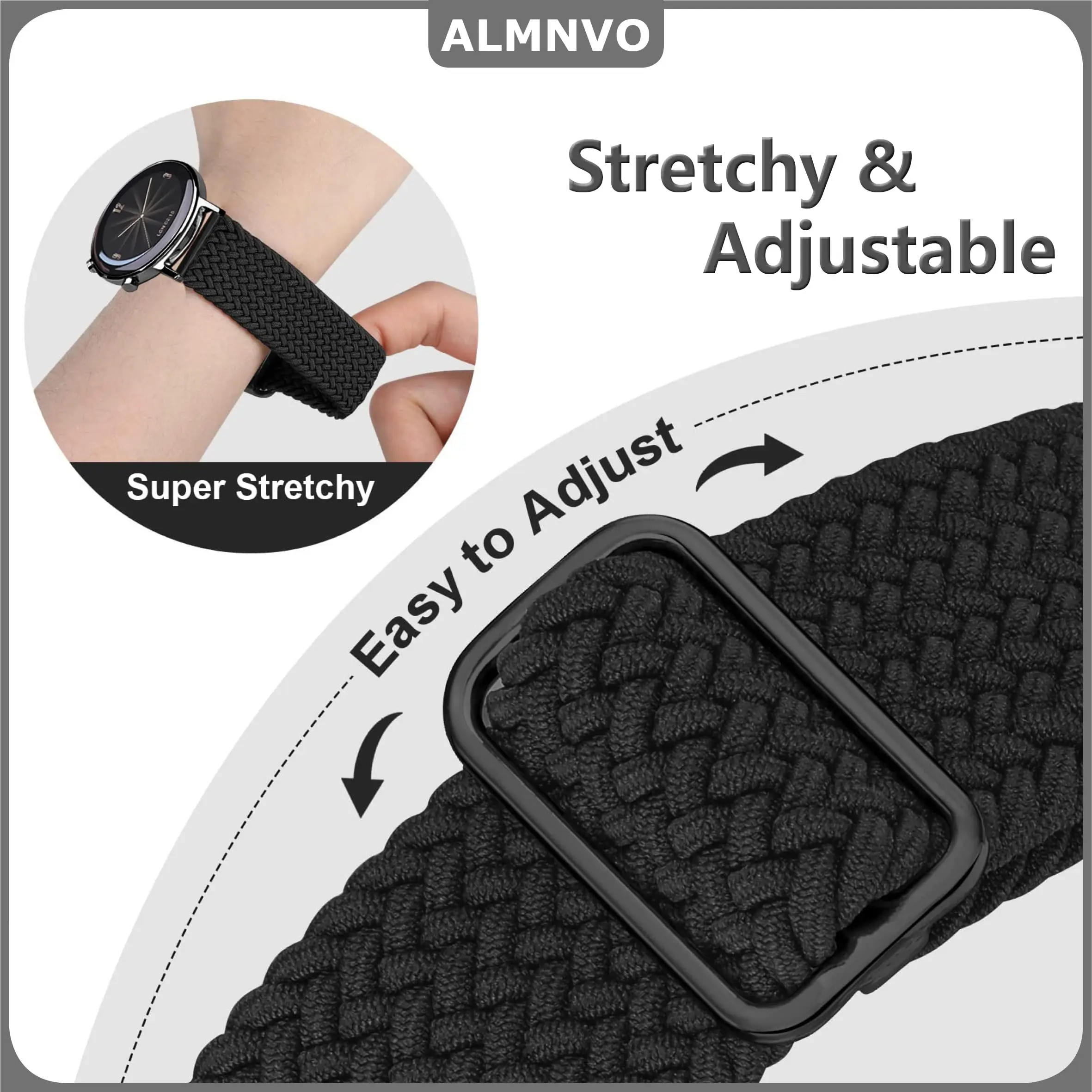 20mm 22mm Braided Strap for Samsung Galaxy Watch 6/5/4 Band Watch 4/6 Classic Stretchy Nylon Bracelet Galaxy Watch 5pro/Active 2