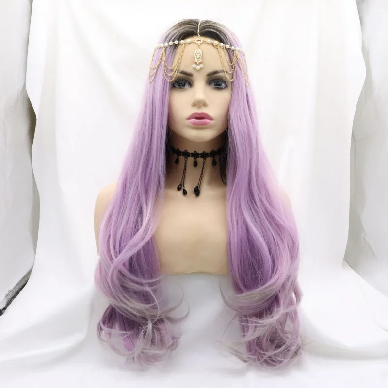 

sylvia elegant gradient purple long curly hair women's hand-tied front lace synthetic wig