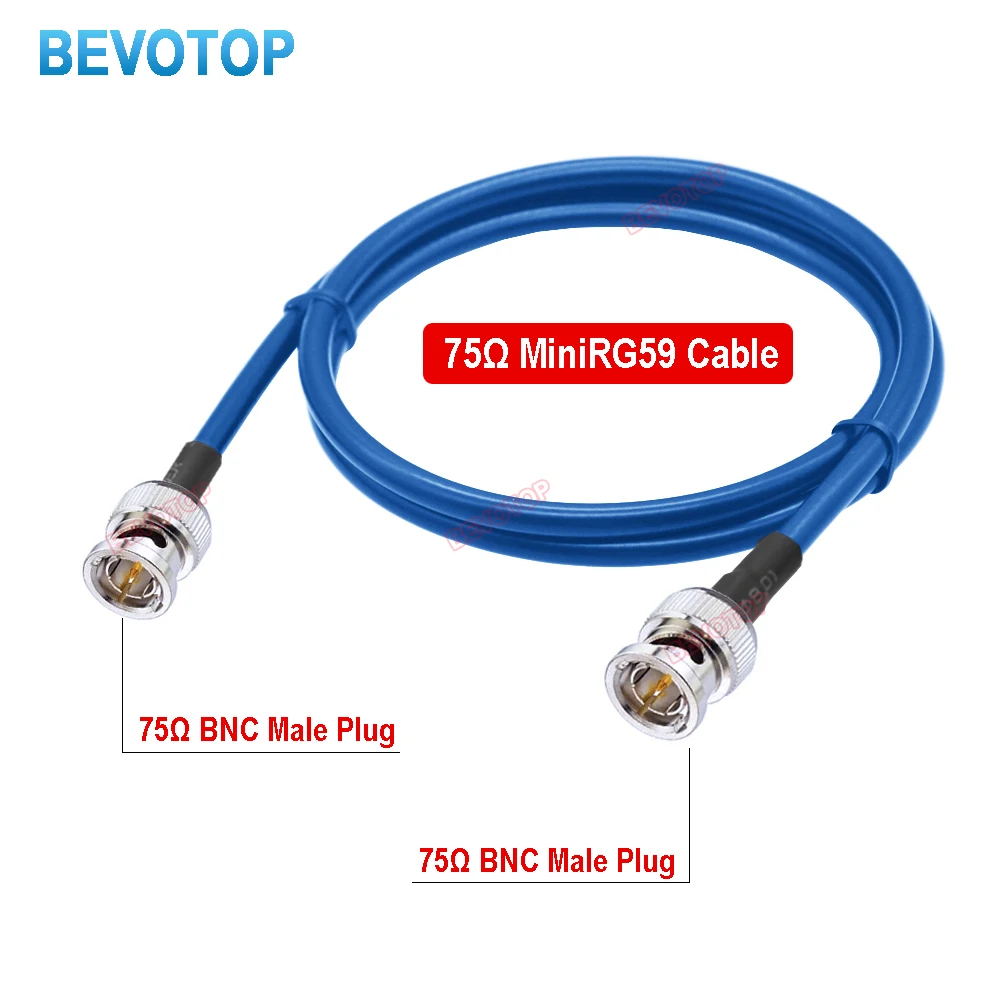 1PCS BEVOTOP 75Ohm HD SDI BNC to BNC Male Mini RG59 Cable Black/Blue 75-2.5 1855A Pigtail for HD-SDI/3G-SDI/4K Video Camera CCTV