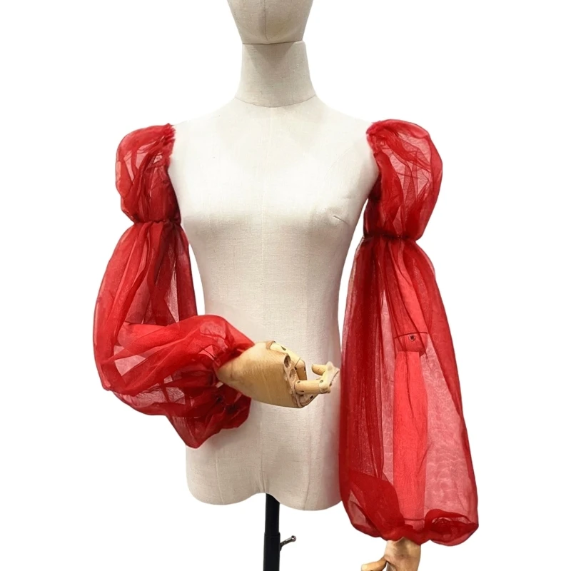 

652F Tulle Arm Cover Long Sleeve for Bridal Gown Dress Decorative Sleeves Shirt Bishop Sleeve Dress Decorative Long Sleeve