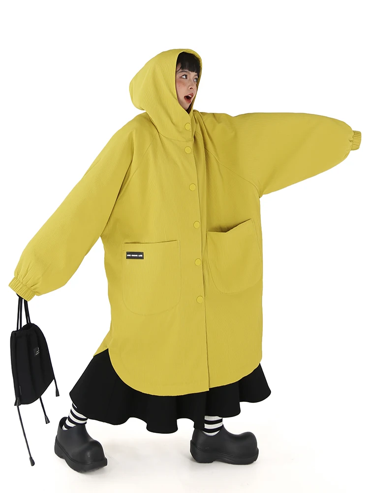 

Оригинальная зимняя шапка ведьмы, хлопковое женское теплое пальто средней длины большого размера, свободное длинное пальто с капюшоном све