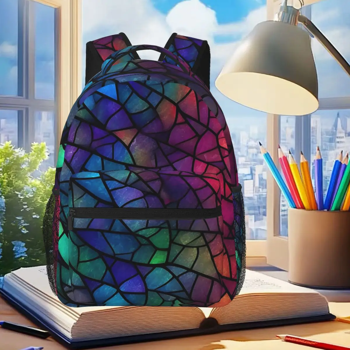 

Abstract Stained Glass Tree Design Backpack Student Boys Girls BookBag Children School Bag Computer Shoulder Bags for Men Women