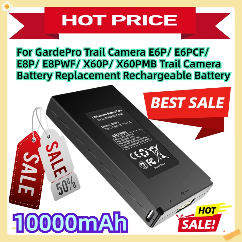 

For GardePro Trail Camera E6P/ E6PCF/ E8P/ E8PWF/ X60P/ X60PMB, 10000mAh Trail Camera Battery Replacement Rechargeable Battery
