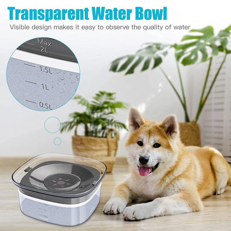 Dog Water Bowl Slow Water Feeder 70Oz No Spill Dog Bowl Pet Water Dispenser 2L Visible Water Level Slow Drinking Bowl