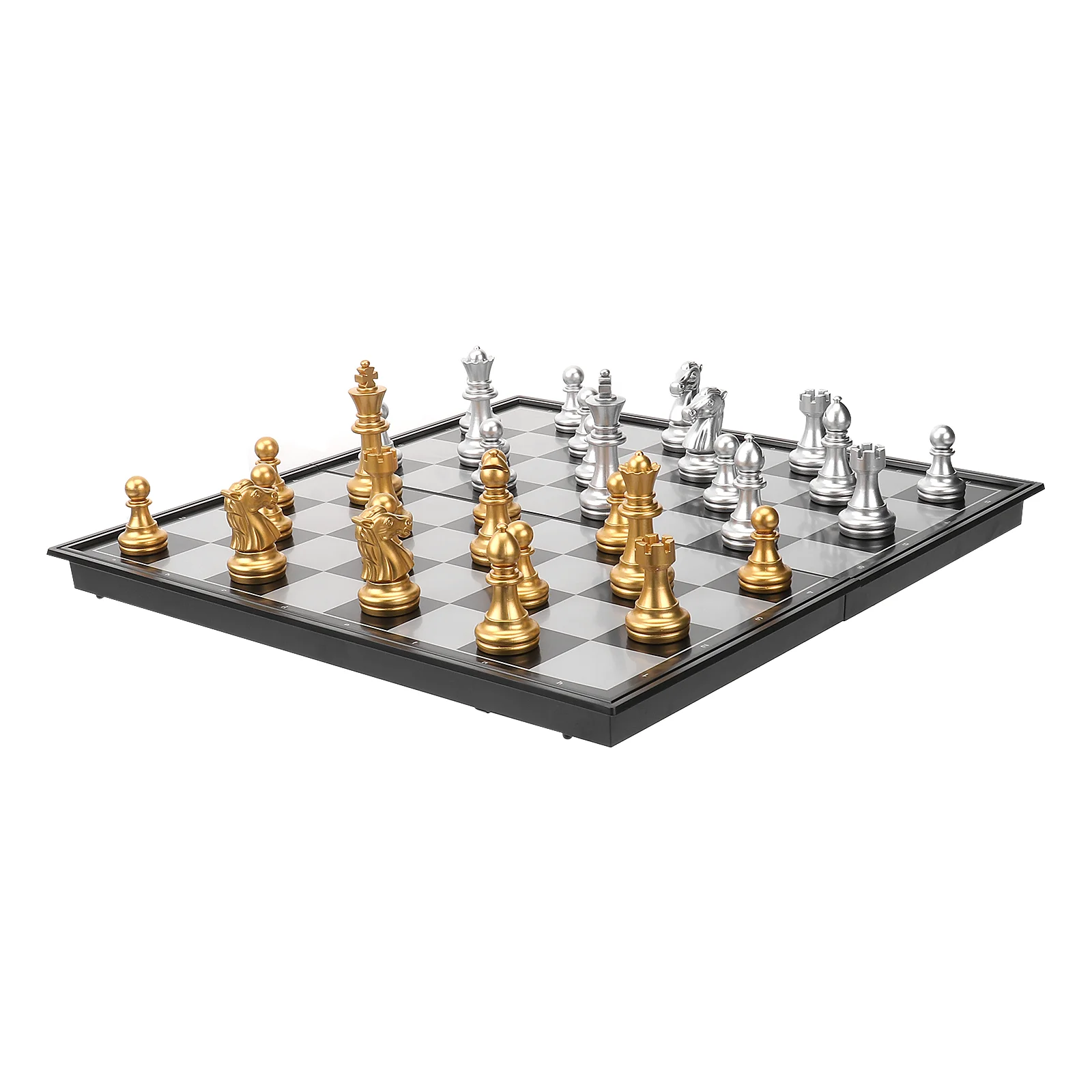 Magnetic Chess Game Folding Smooth Surface Board Portable Educaltional Toy Gold and Silver