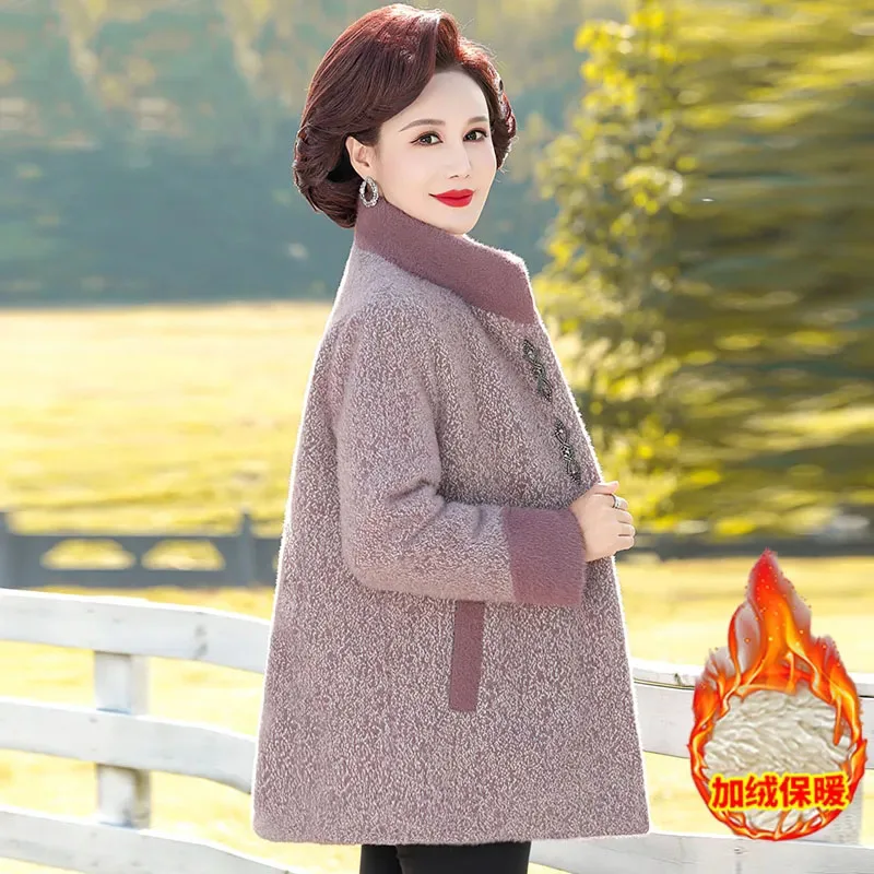 Winter Fashion Collar Fleece Warm Coat Middle-aged Woman Noble Foreign Style Mink Velvet Temperament Coat In Autumn And Winter.